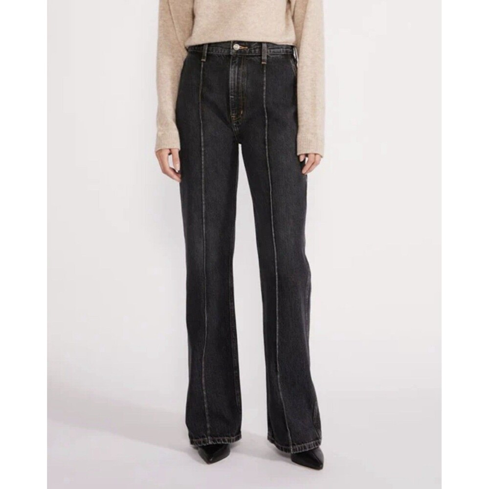 ETICA Estilia Pintuck Trousers Jeans Black Mountain High Rise Flare Size 25 NEW